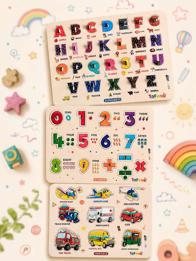 kids pack of 3 wooden pegged puzzle