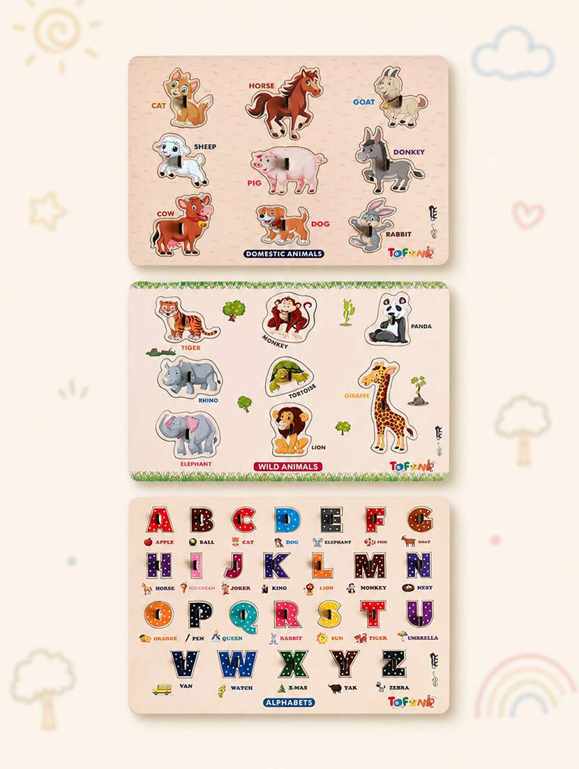 kids pack of 3 wooden pegged puzzle