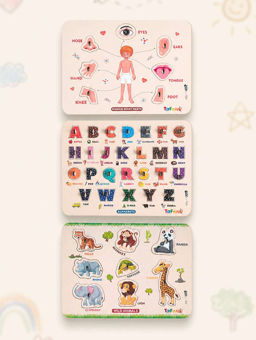tofani multi color wooden pegged puzzle pack of 3