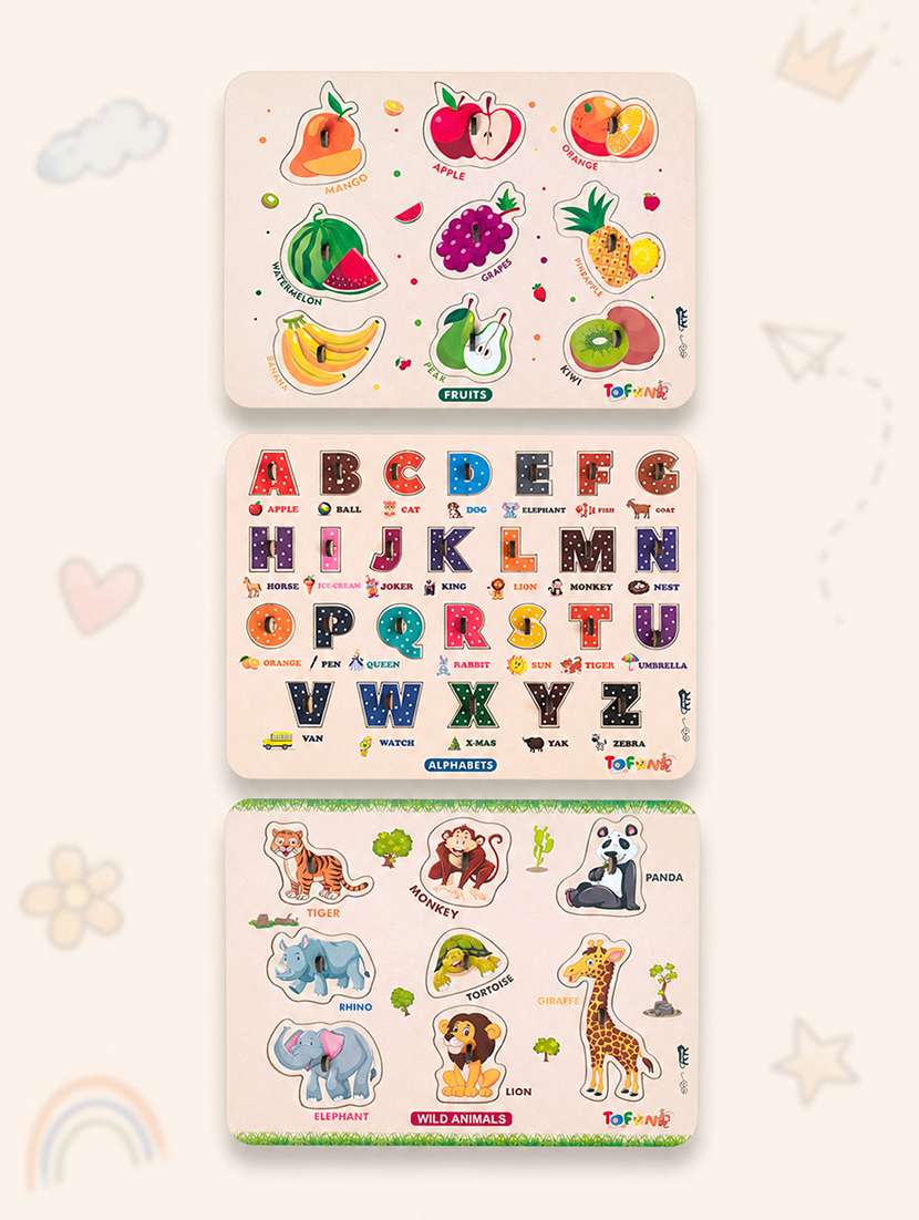 kids pack of 3 wooden pegged puzzle