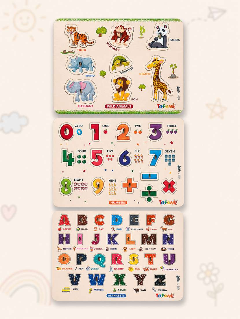 kids pack of 3 wooden pegged puzzle