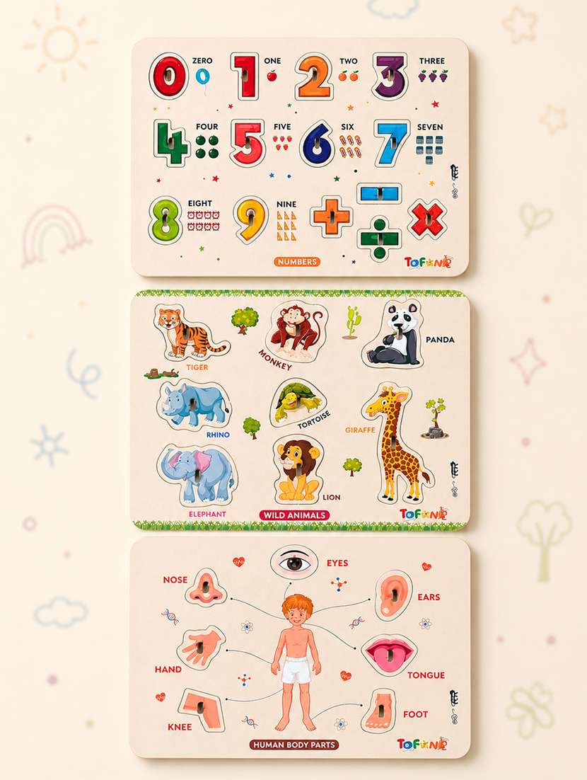 kids pack of 3 wooden pegged puzzle