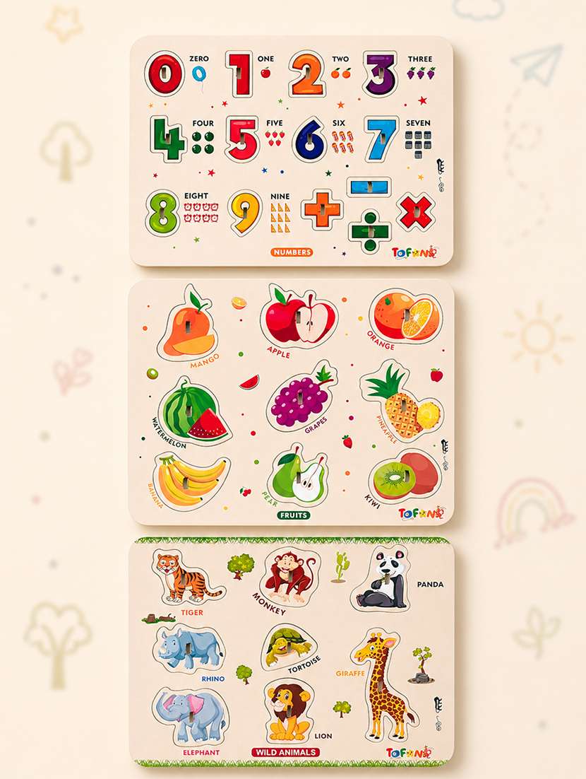 kids pack of 3 wooden pegged puzzle