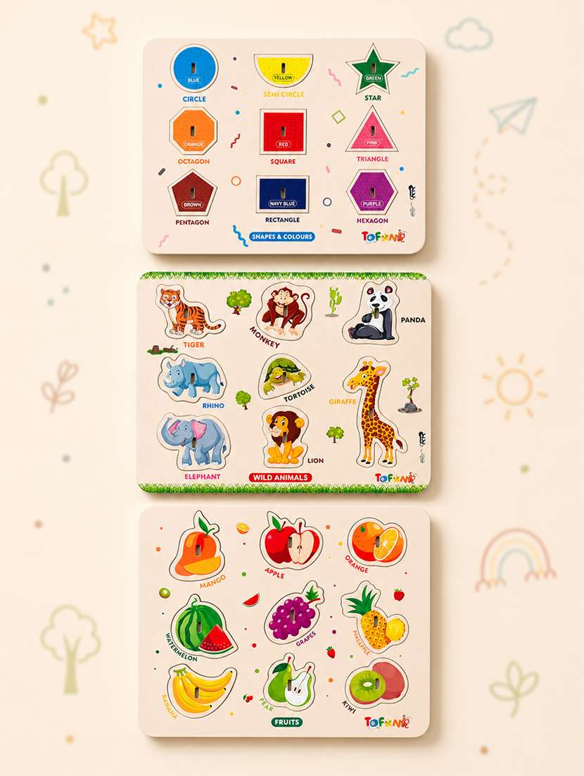 kids pack of 3 wooden pegged puzzle