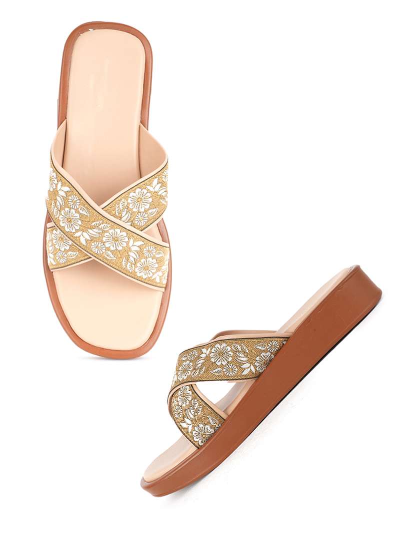 women embroidered slip on sandal