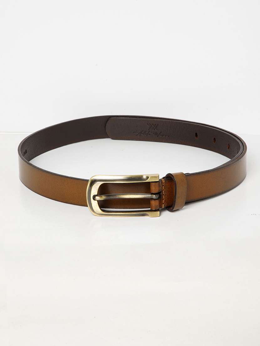men brown leather belt with bronze buckle for women