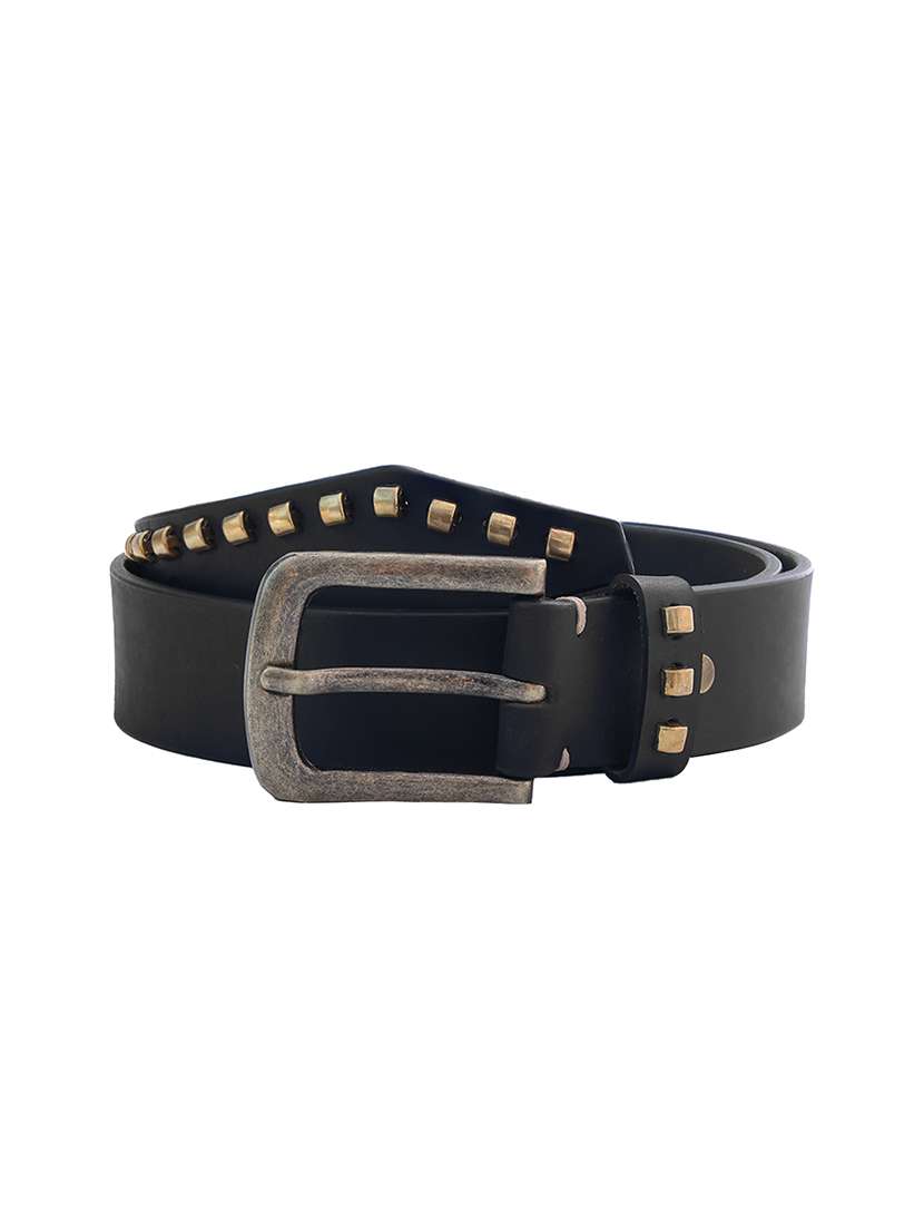 women genuine leather studded belt with buckle