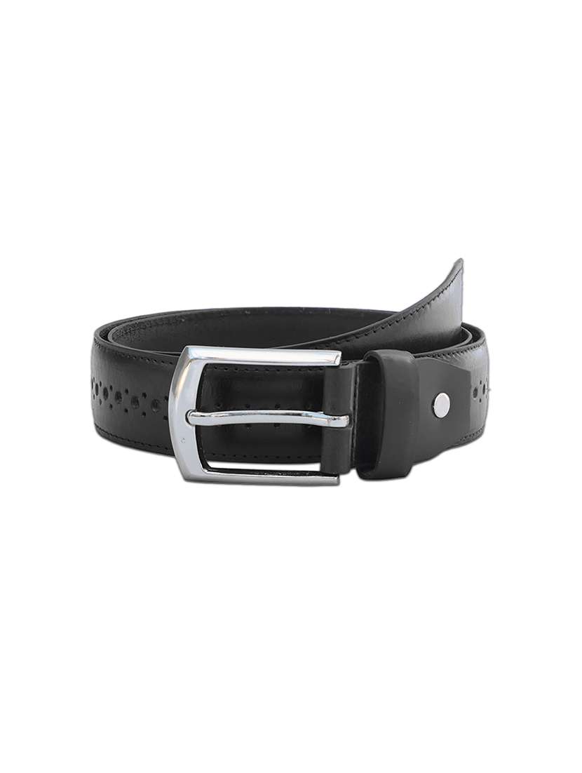 black leather formal belt with silver buckle