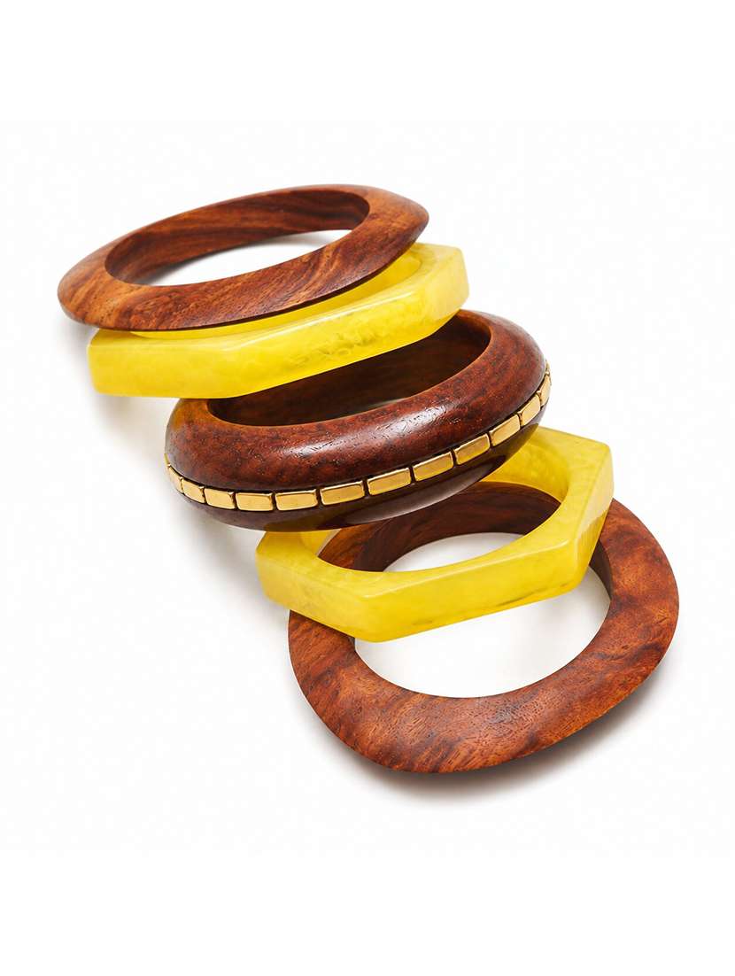 Wood Resin Geometric Beaded Bangle Set - 22627802 -  Standard Image - 3