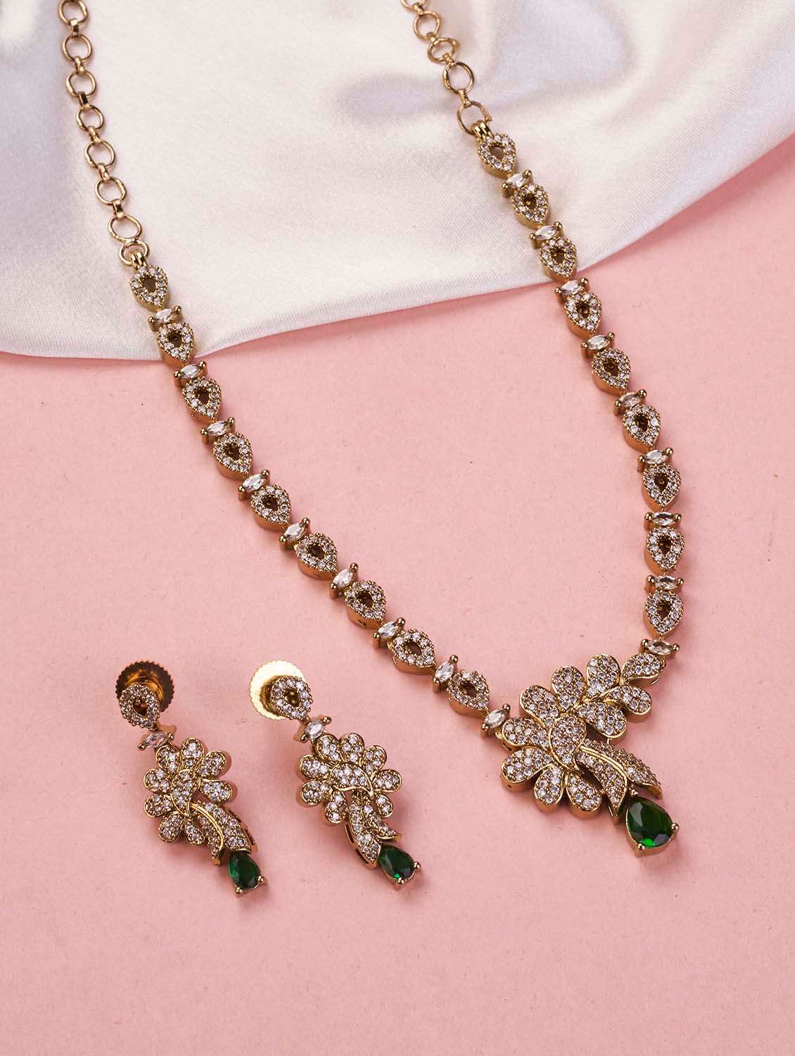 green gold plated necklace and earrings set