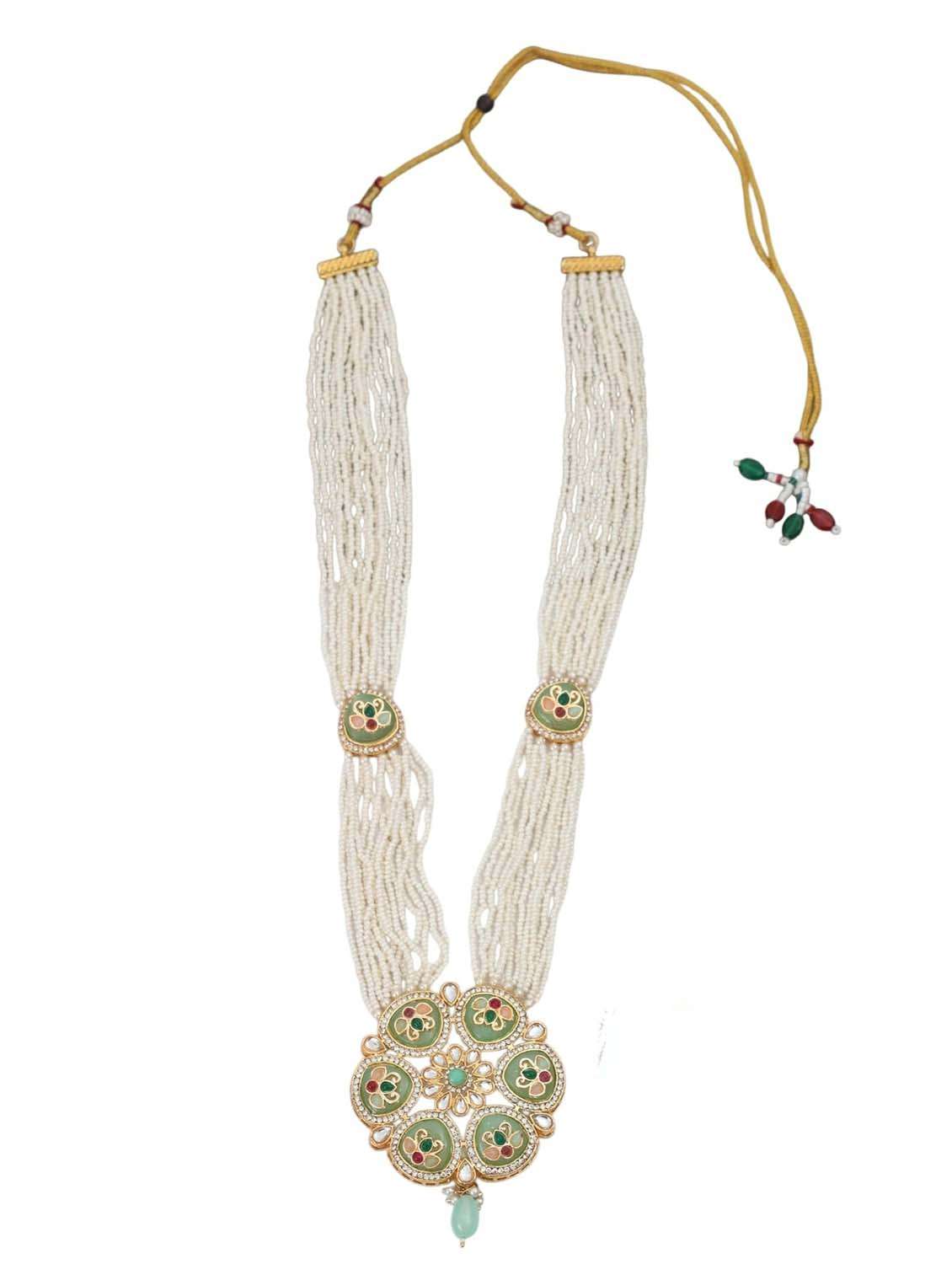 party wear green gold plated brass necklace set - 22627826 -  Standard Image - 3