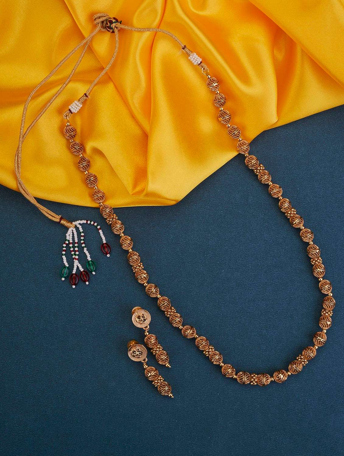 gold plated traditional ball bead necklace set