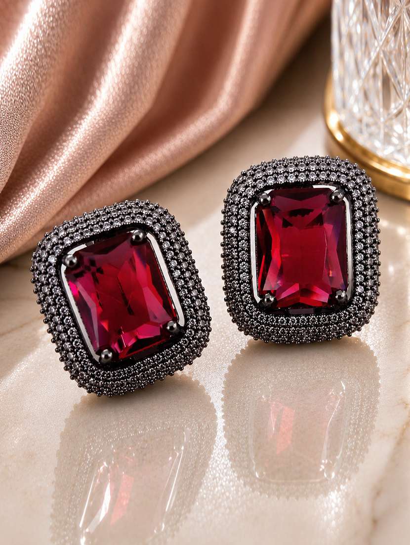 fiery crystal red black plated studs