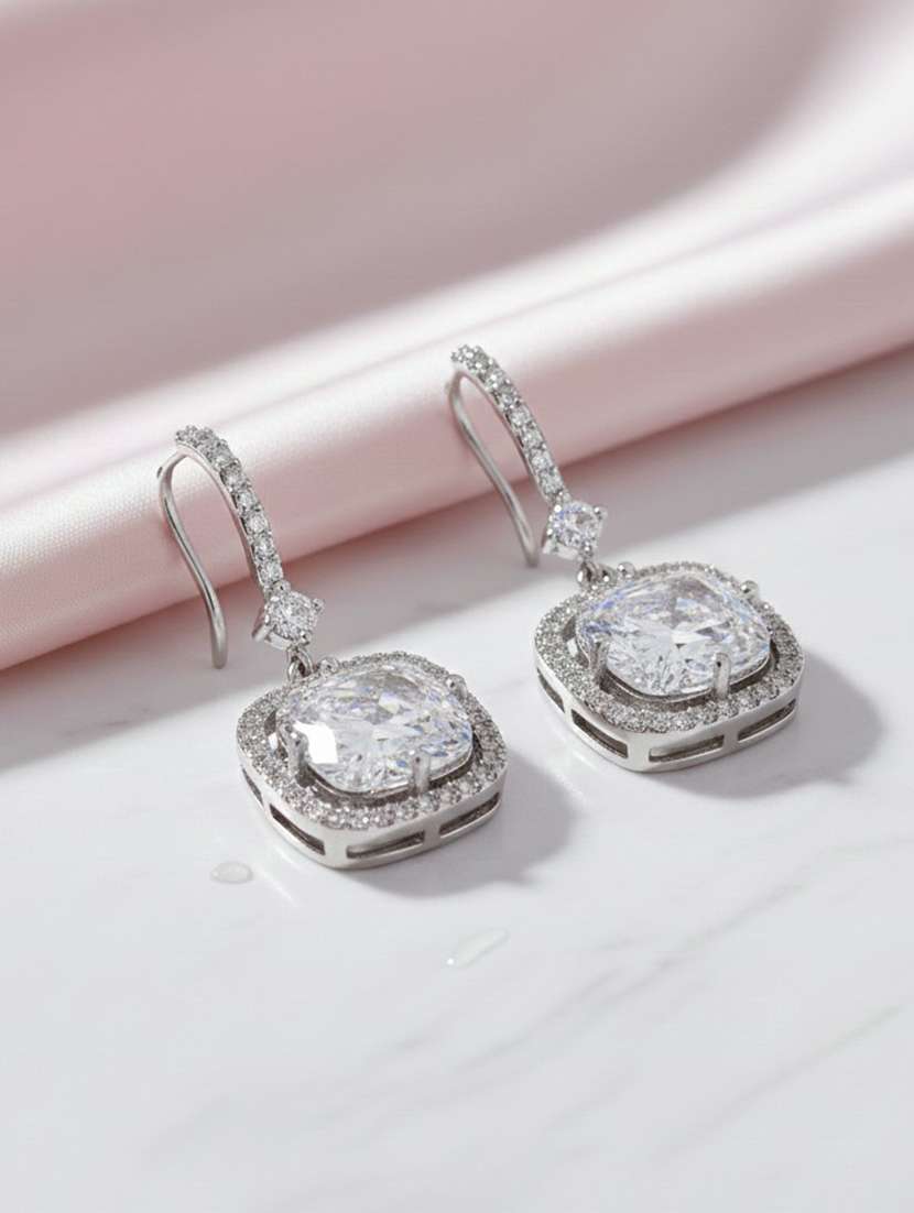 women white silver tone drop earrings 