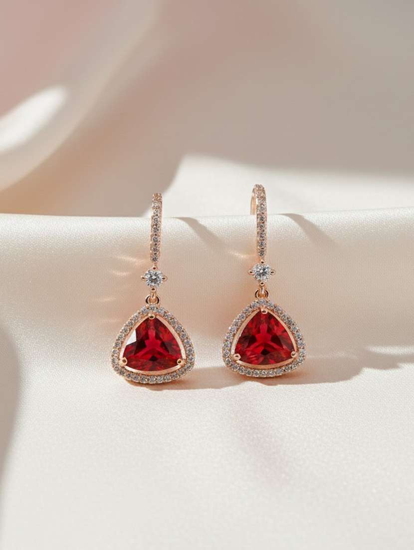 women red drop earrings with rose gold finish
