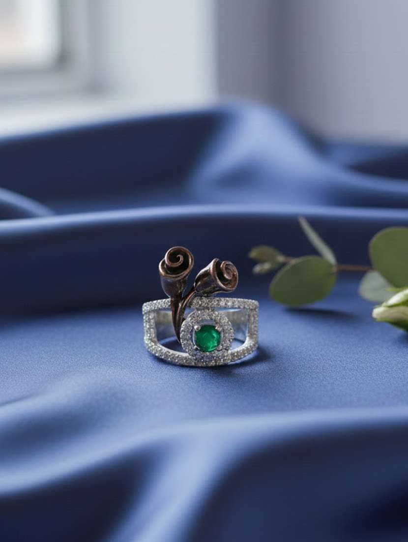 opal touch elegant rhodium ring