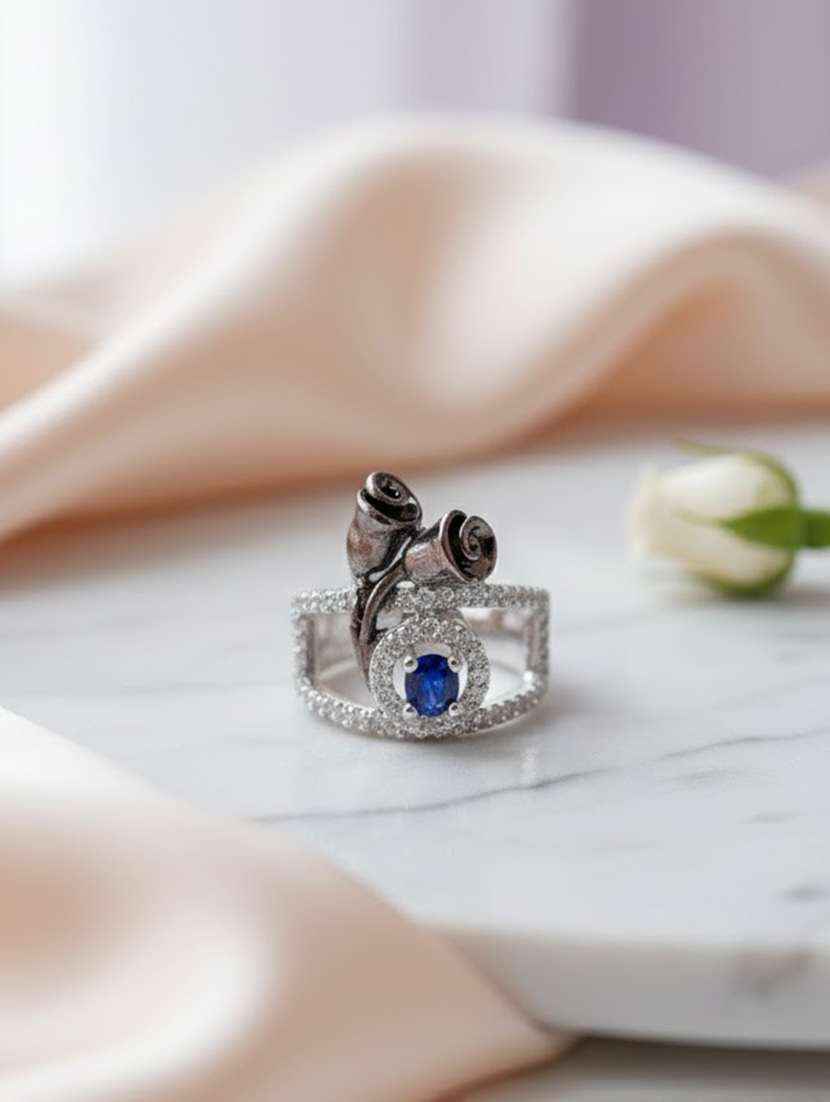 opal touch elegant rhodium ring