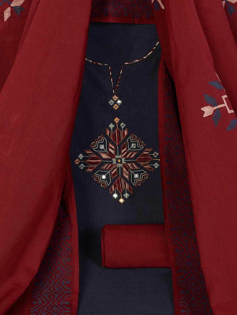 women solid with work unstitched suit set - 22628009 -  Standard Image - 3