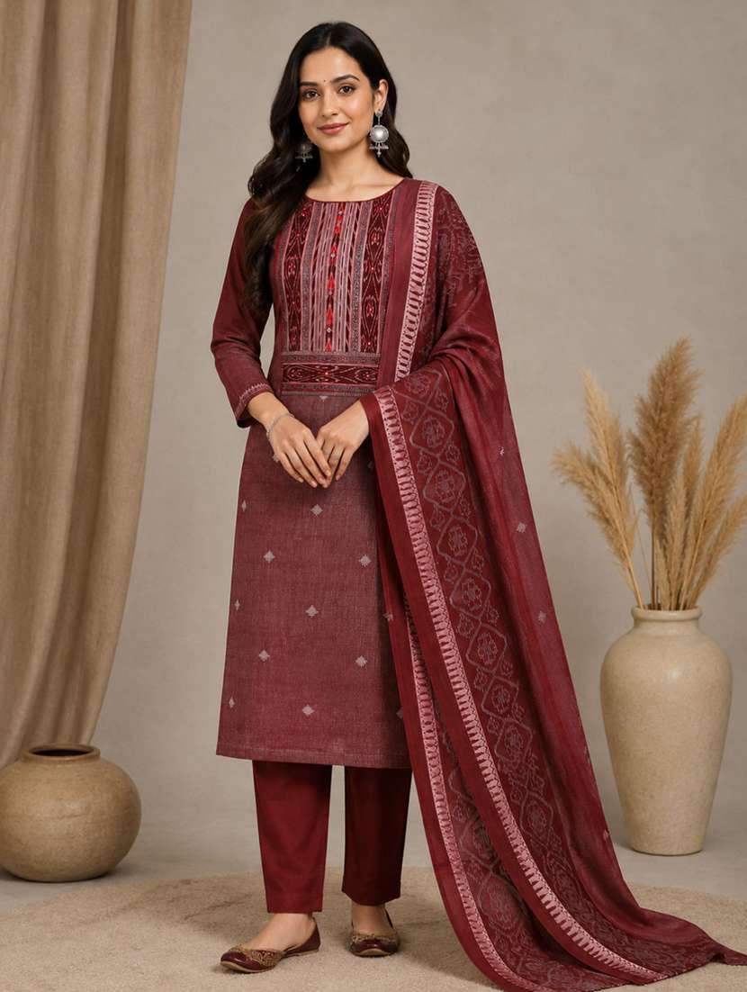 women self design unstitched suit set