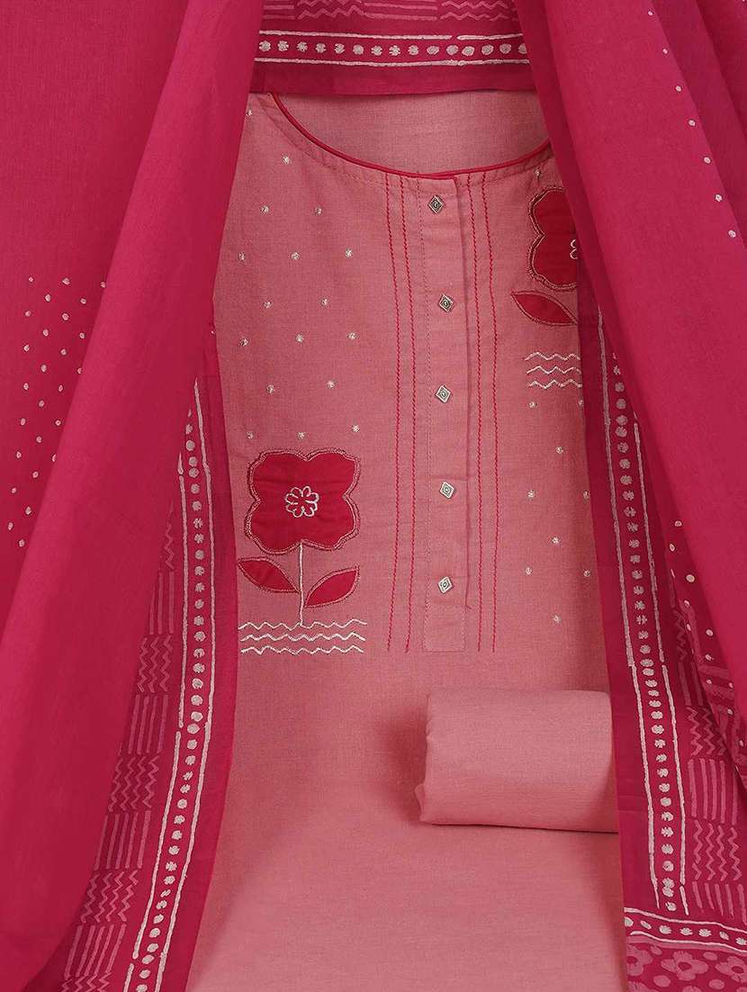 Women Solid With Work Unstitched Suit Set - 22628020 -  Standard Image - 3
