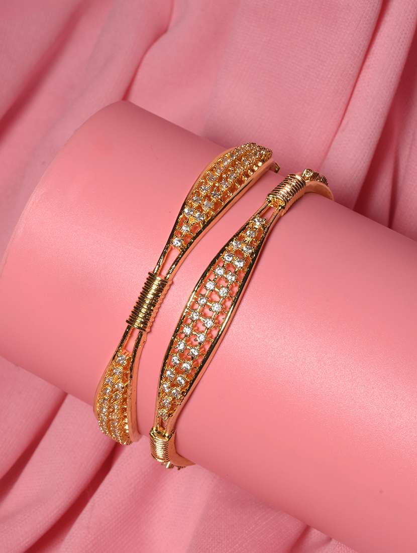  women pack of 2 sparkling rhodium bangles set 