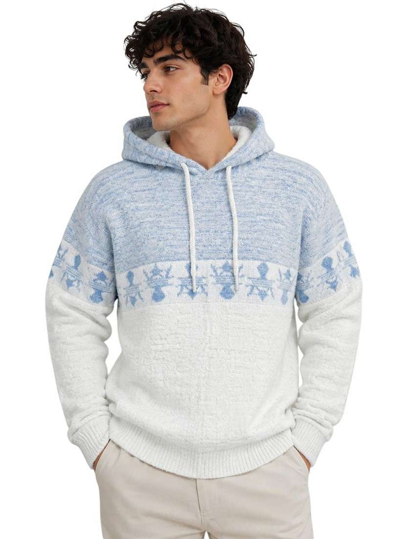 men self design long sleeve regular fit pullover