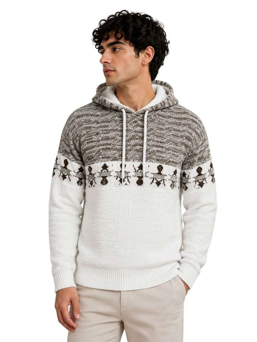 men self design long sleeve regular fit pullover
