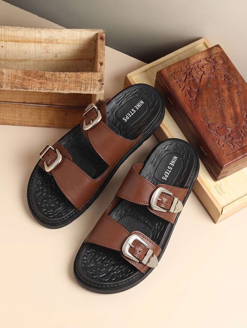 men brown slip on sandal