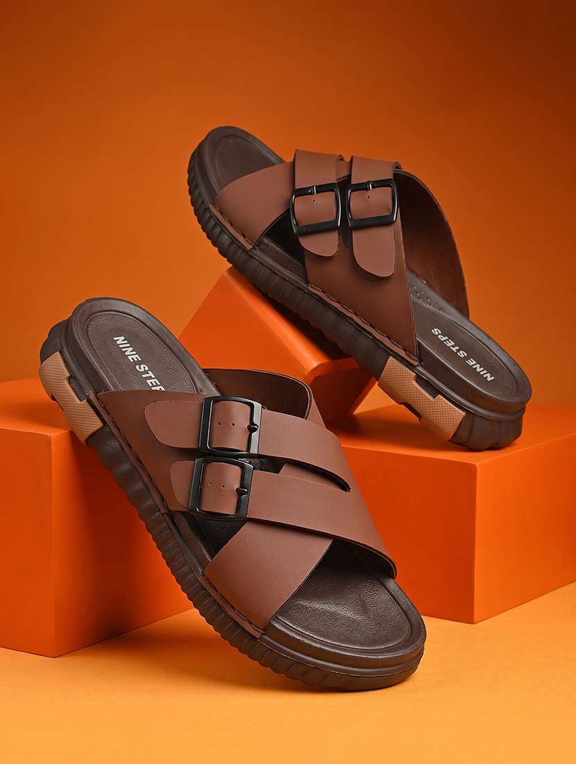 men brown slip on sandal