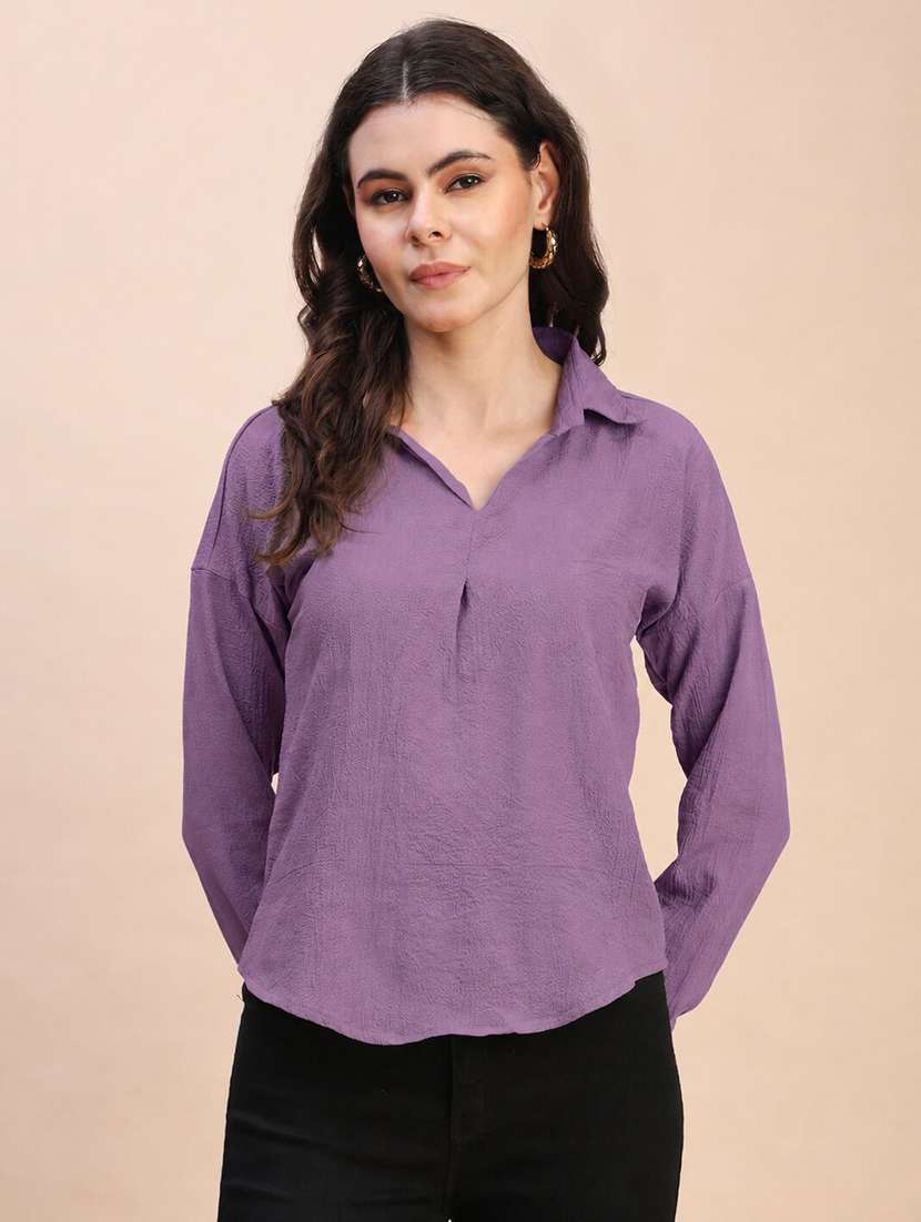 women solid long sleeves regular top