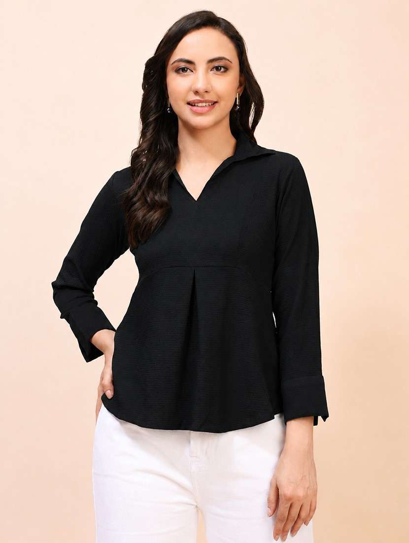 women solid long sleeves regular top