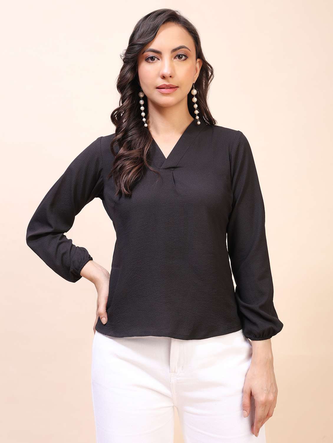 women solid long sleeves regular top