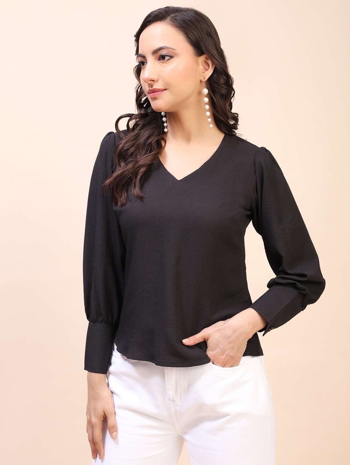 Women Self Design Long Sleeves Regular Top - 22635415 -  Standard Image - 3