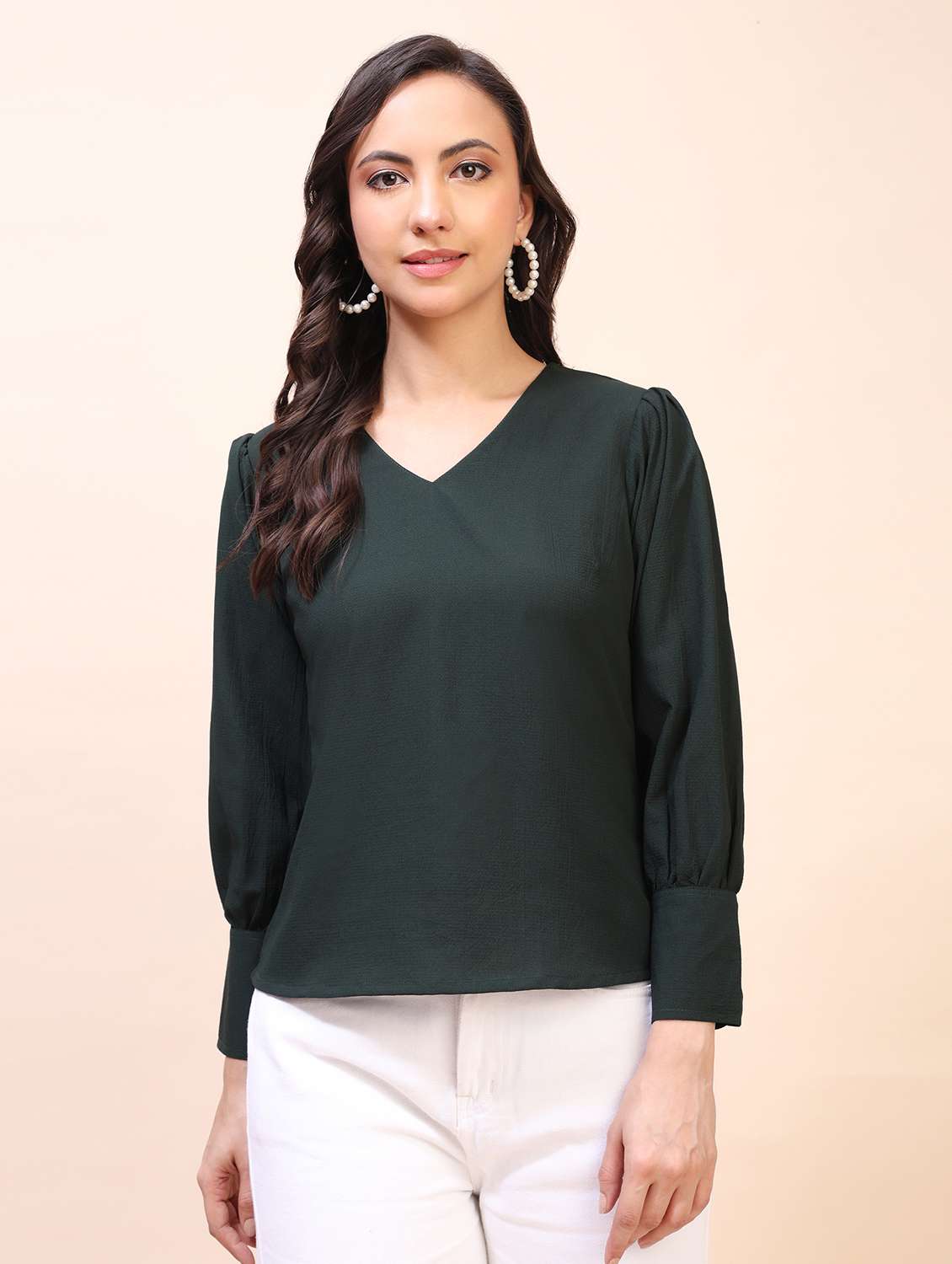 women solid long sleeves regular top