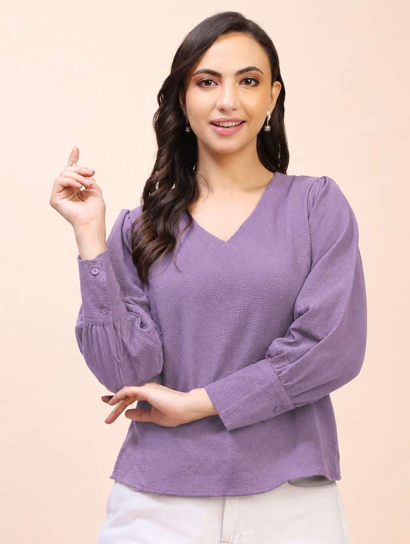 women solid long sleeves regular top