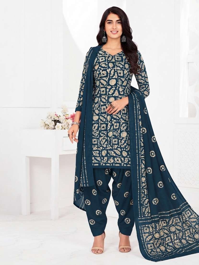 women printed three quarter sleeves kurta patiala set with dupatta