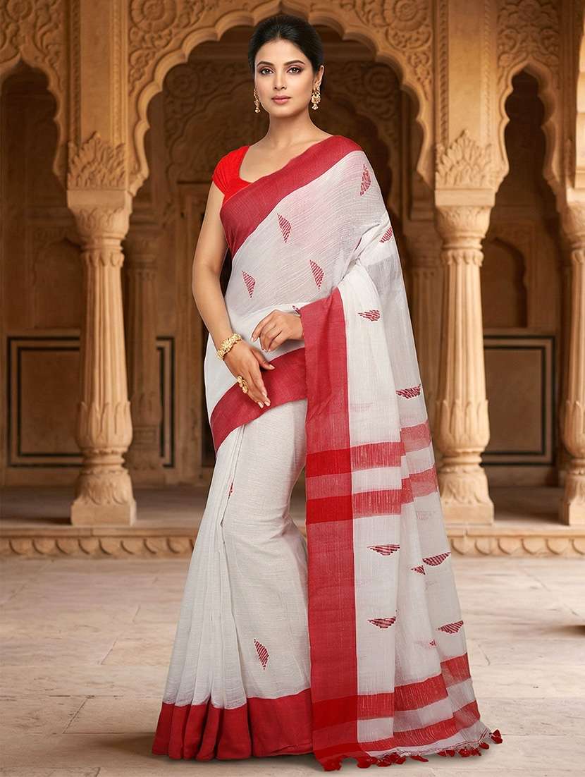 women self design handloom saree with blouse