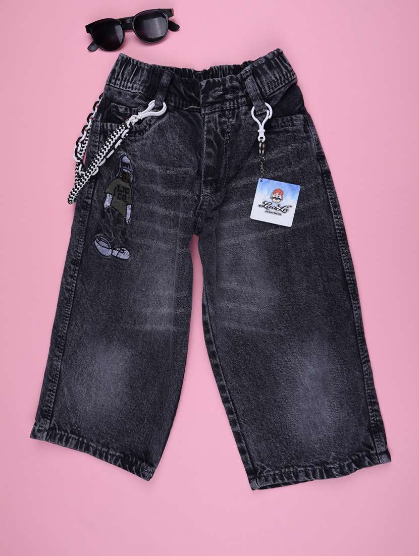 boys embroidered mid rise straight jeans