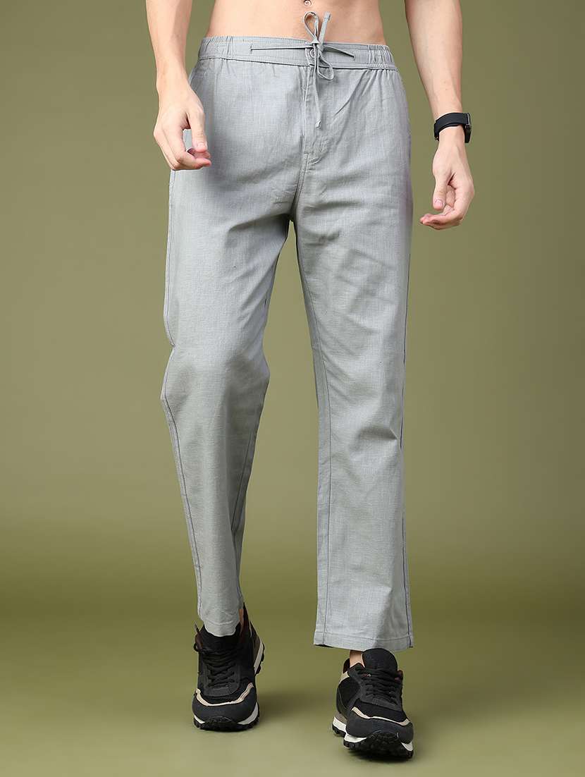 men textured mid rise flat front casual trouser