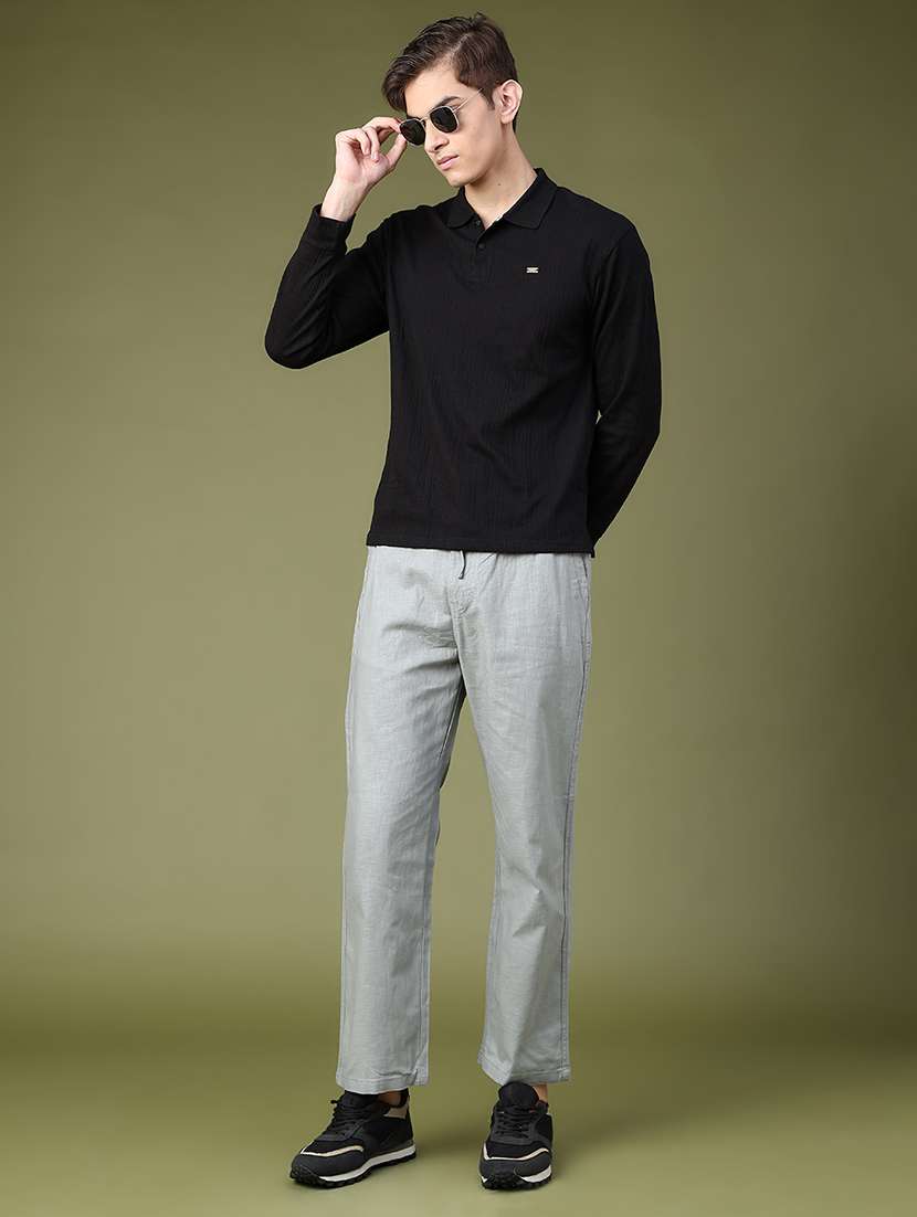 Men Textured Mid Rise Flat Front Casual Trouser - 22637957 -  Standard Image - 5