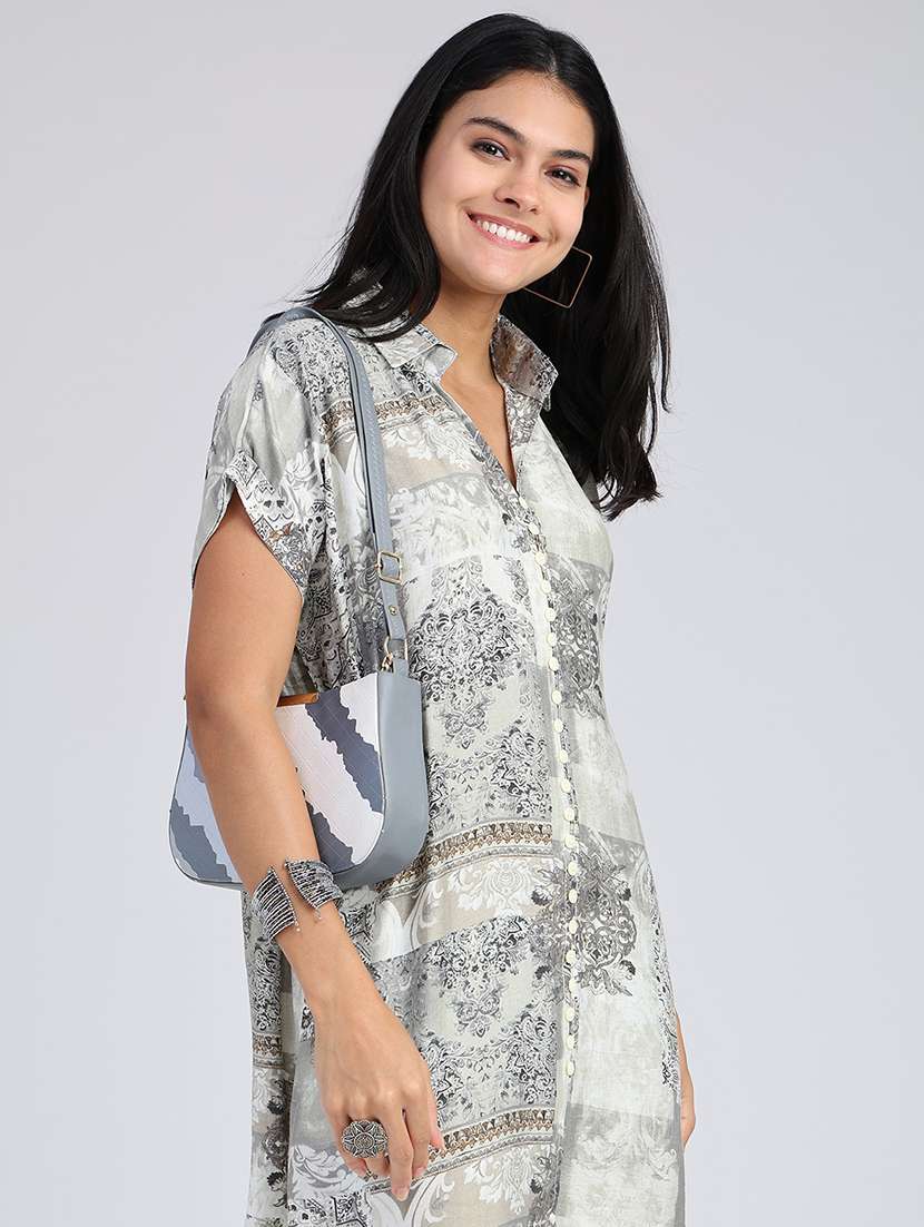 women printed short sleeves straight kurta