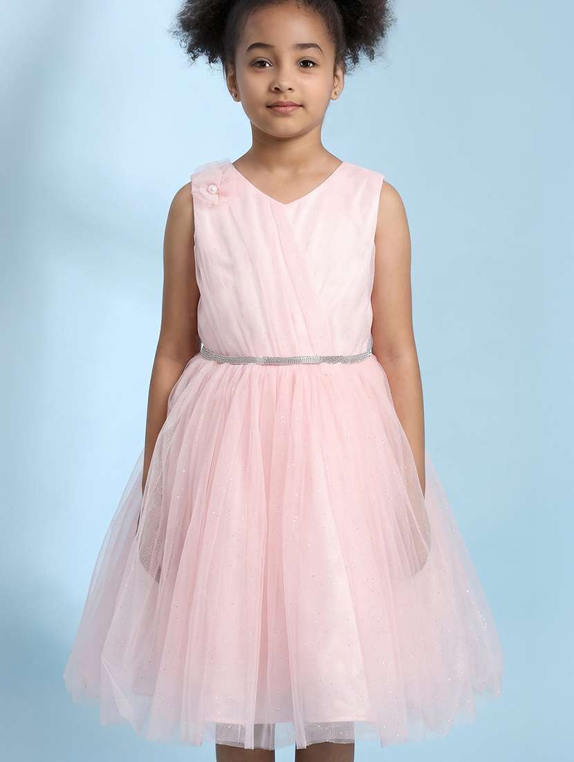 girls solid sleeveless fit and flare dress