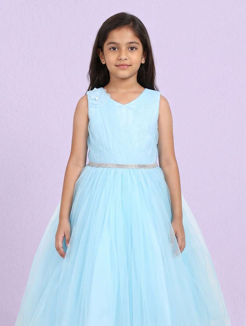 girls solid sleeveless fit and flare dress