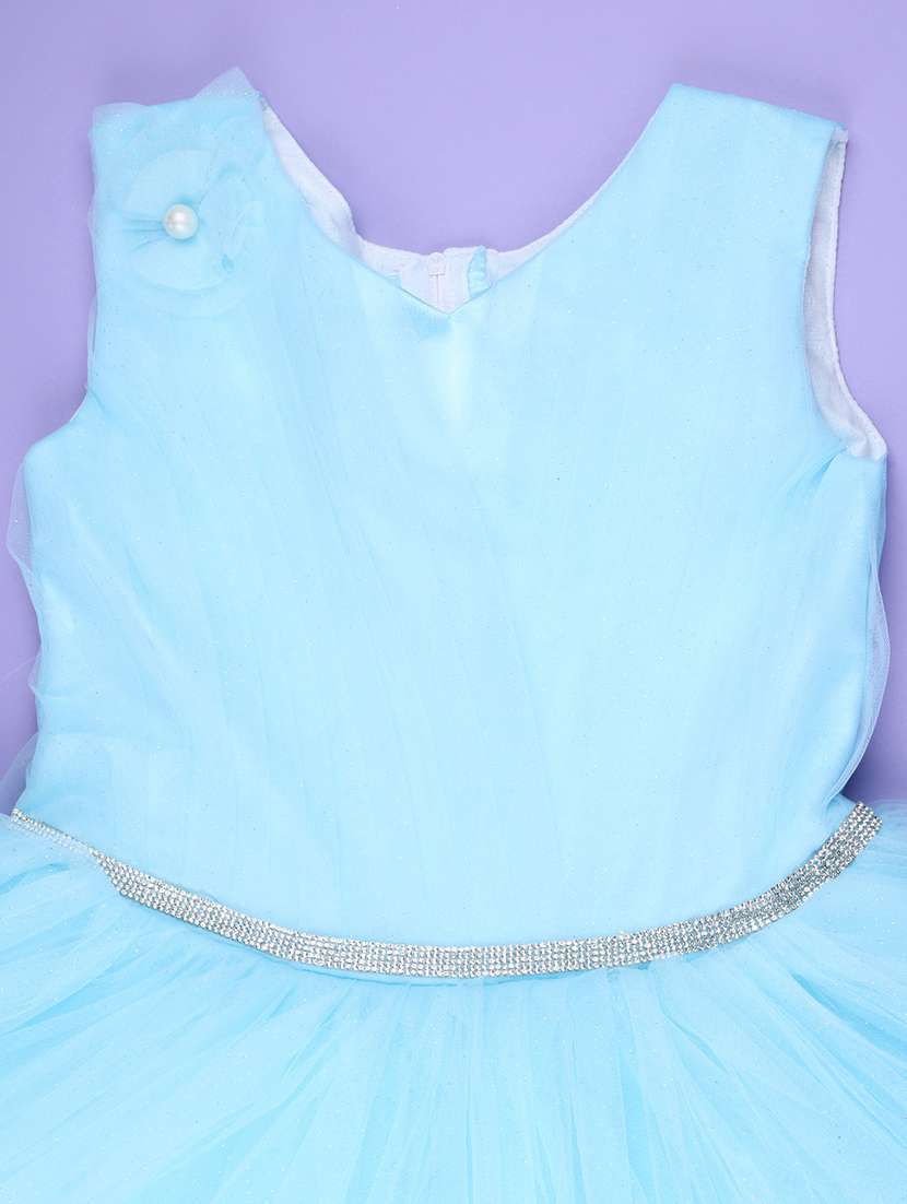 Girls Solid Sleeveless Fit And Flare Dress - 22638399 -  Standard Image - 3