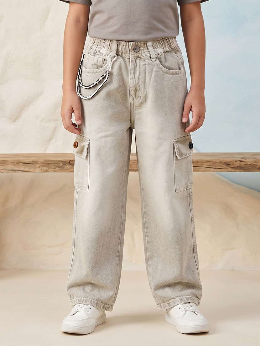 boys washed mid rise regular fit cargo