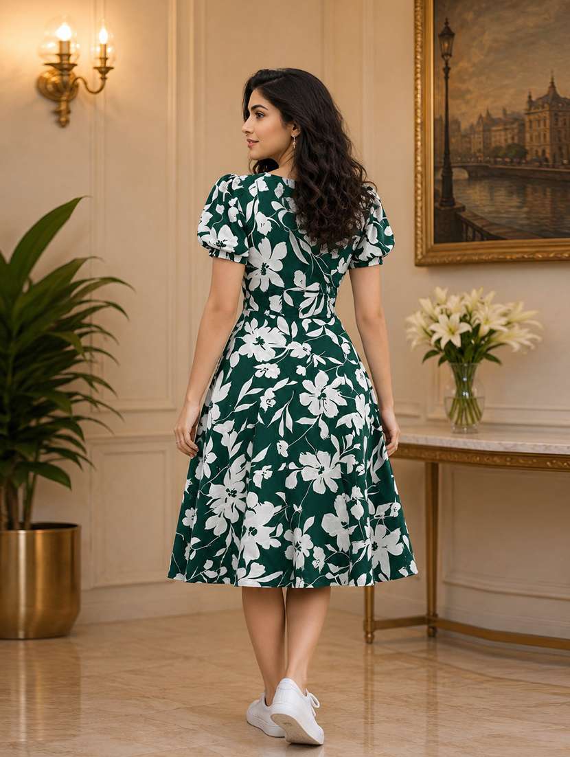 Green Polyester Fit & Flare Dress - 22639142 -  Standard Image - 3
