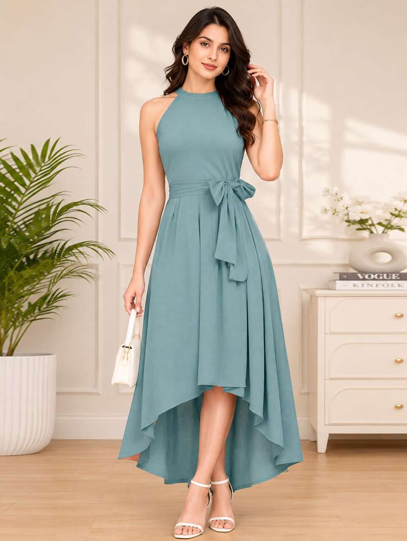 sea green polyester high low dress