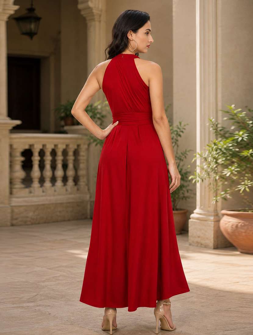 Red Polyester Fit & Flare Dress - 22639149 -  Standard Image - 3