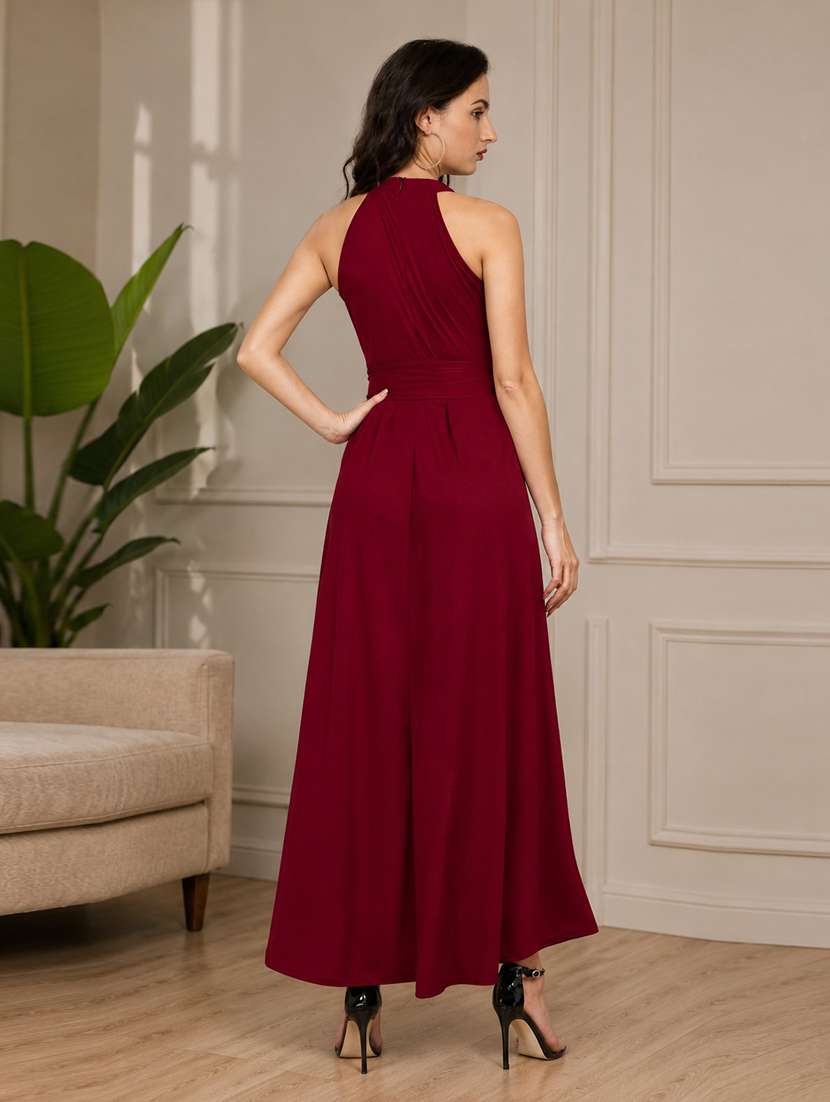 Maroon Polyester Fit & Flare Dress - 22639152 -  Standard Image - 3