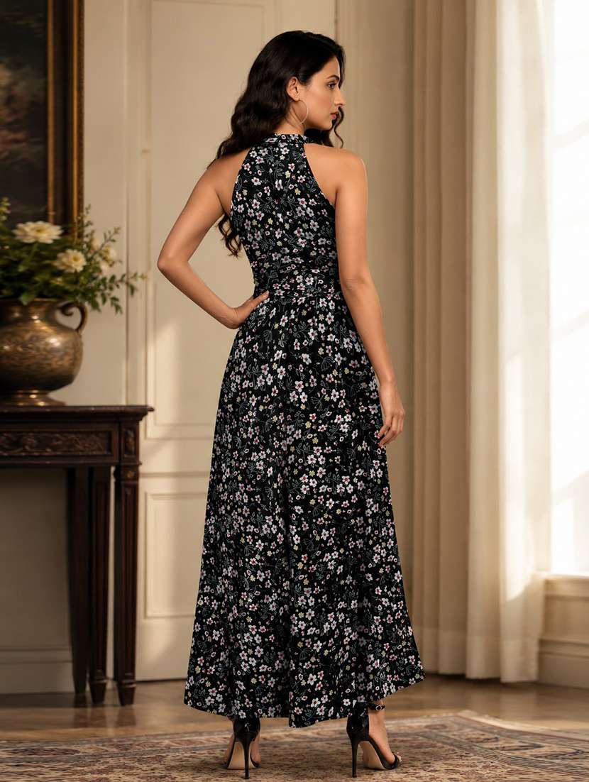 Women Floral Printed Halter Neck High Low Dress - 22639156 -  Standard Image - 3